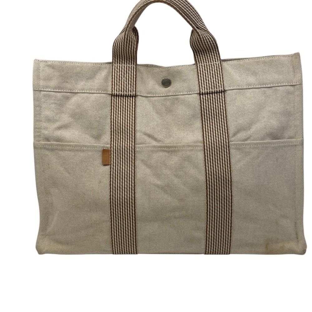Authentic Hermes Fourre Tout  MM Handbag, Beige color canvas